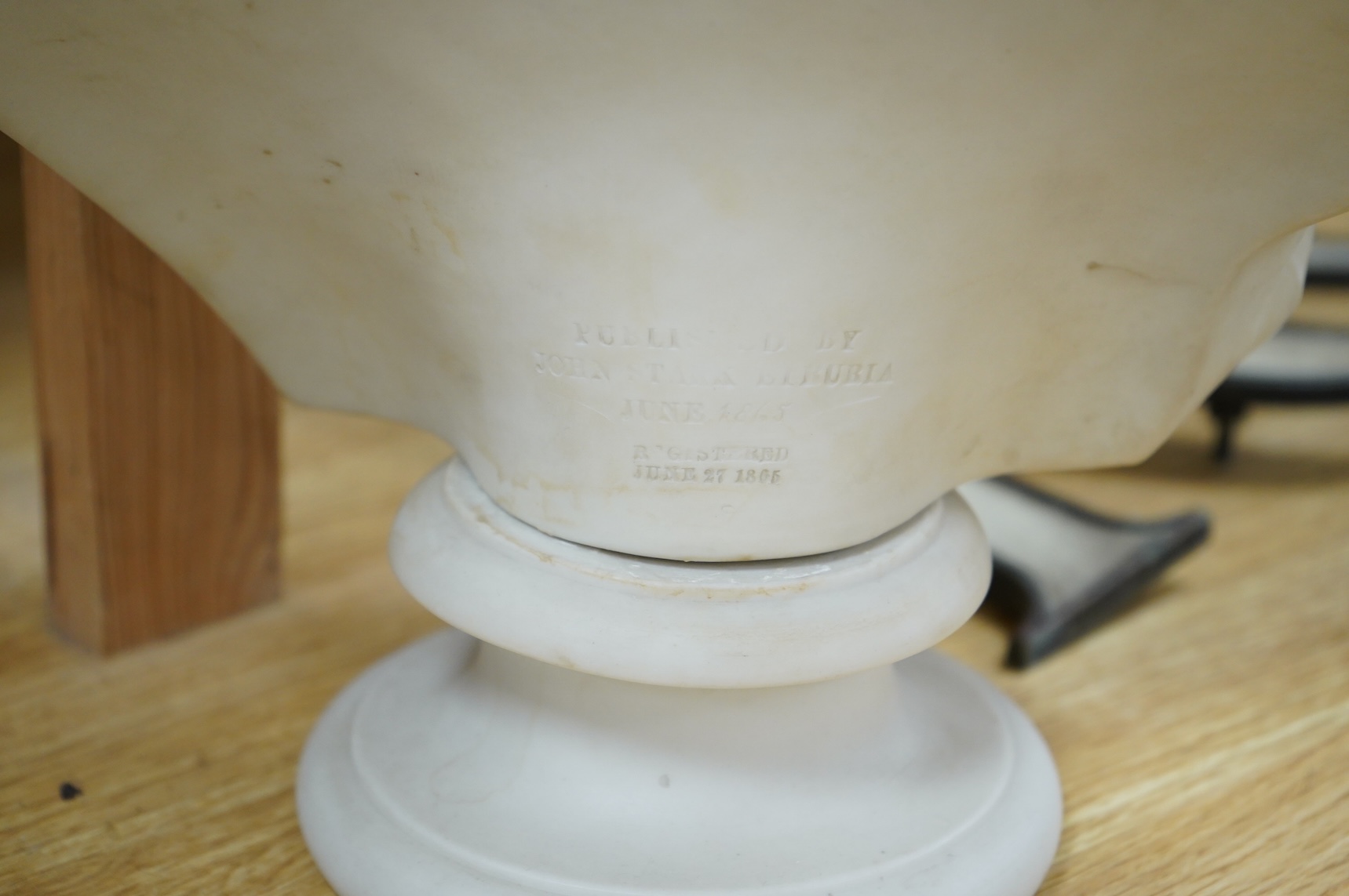 An Adams & Co Parian ware bust of Richard Cobden, published by John Stark Etruria, June 1865, 40cm